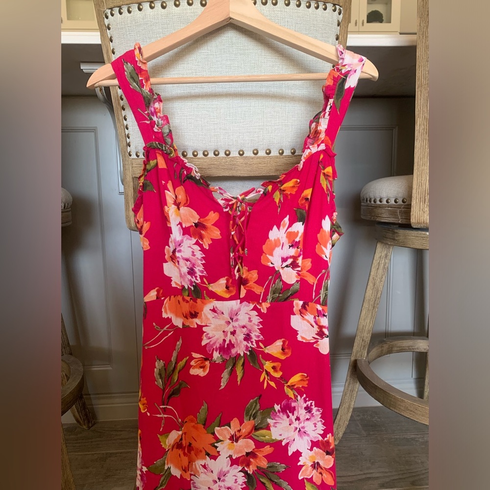 Lulu's Fuchsia Floral Tie-Front Midi Dress - Picture 6 of 8